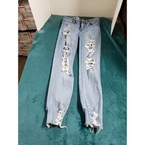 American Eagle Jeans Size 4 Womens Blue Stretch Pants Denim High Rise Jegging